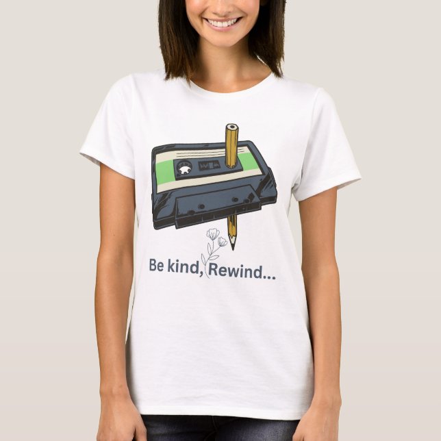 womens retro style print t-shirt "Be Kind..rewind" (Framsida)