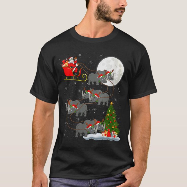 Womens Rhino Santa Sleigh Flying Funny Magical Chr T Shirt (Framsida)