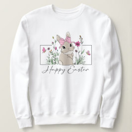 Womens Rosa Blommigt Glad påsk Bunny T Shirt