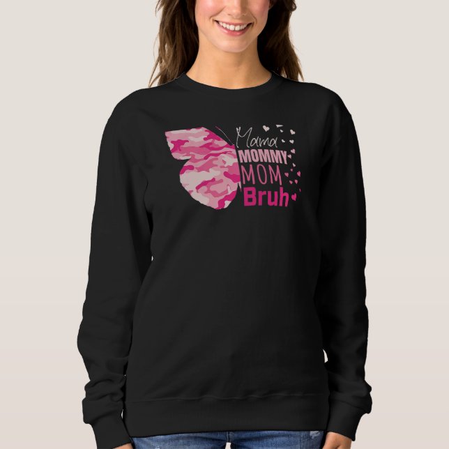 Womens Rosa Camo Mamma Mamma Mamma Bruh Butterfly  T Shirt (Framsida)