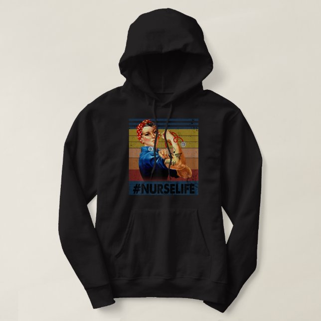Womens Rosie Riveter Vintage Retro Nurse Life Hoodie (Design framsida)
