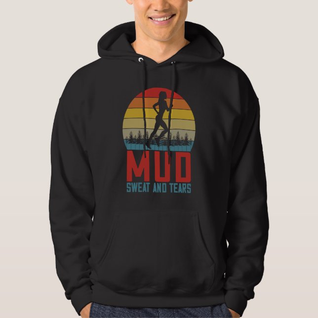Womens  Running Saying Mud Sweat And Tears Trail R Hoodie (Framsida)