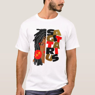 Womens Sagittarius Girl Afro Locs Girl Zodiac-teck T Shirt