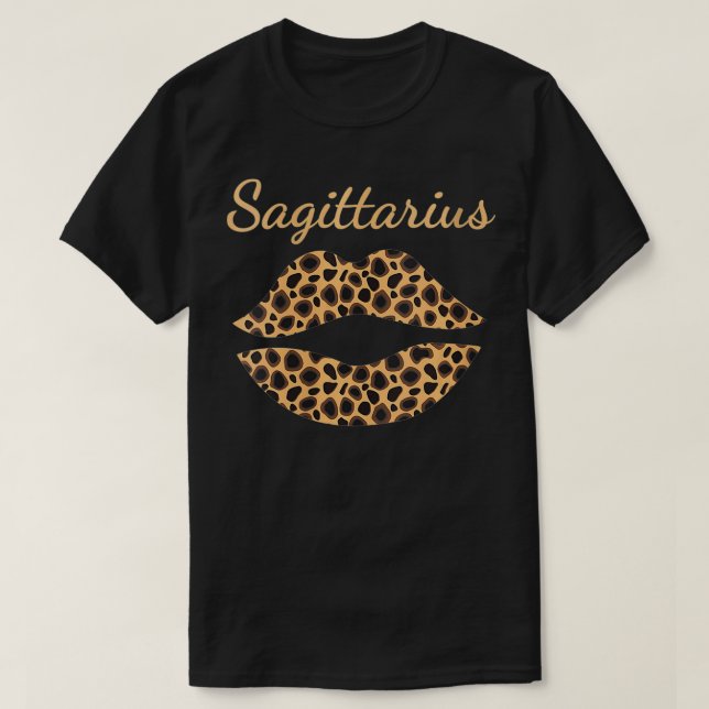 Womens Sagittarius Leopard Läppar Queen Zodiac Bir T Shirt (Design framsida)