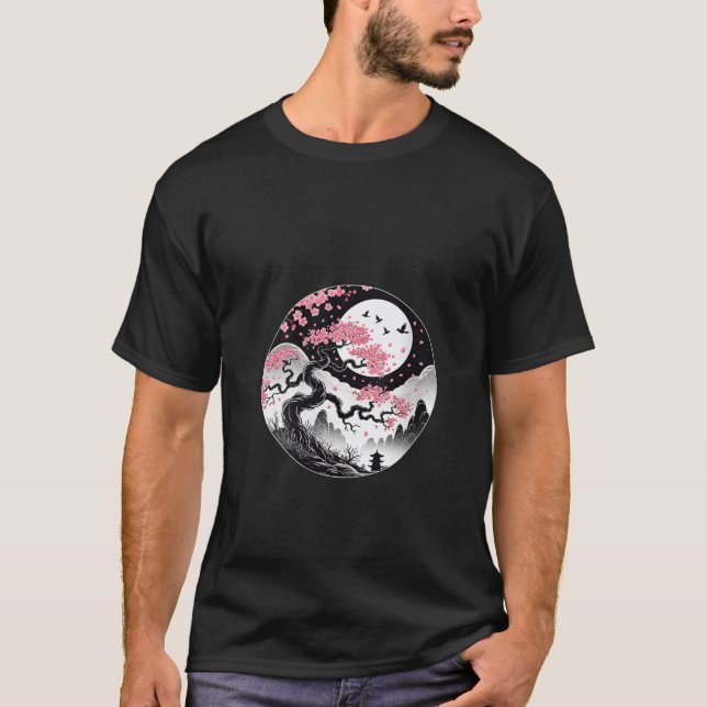 Womens Sakura japanese cherry blossom nd moon japa T Shirt (Framsida)