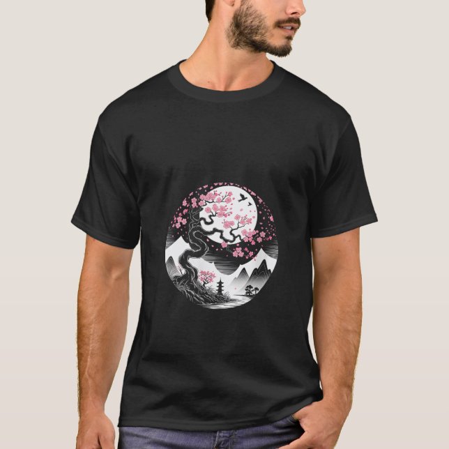 Womens Sakura japanese cherry blossom nd moon japa T Shirt (Framsida)