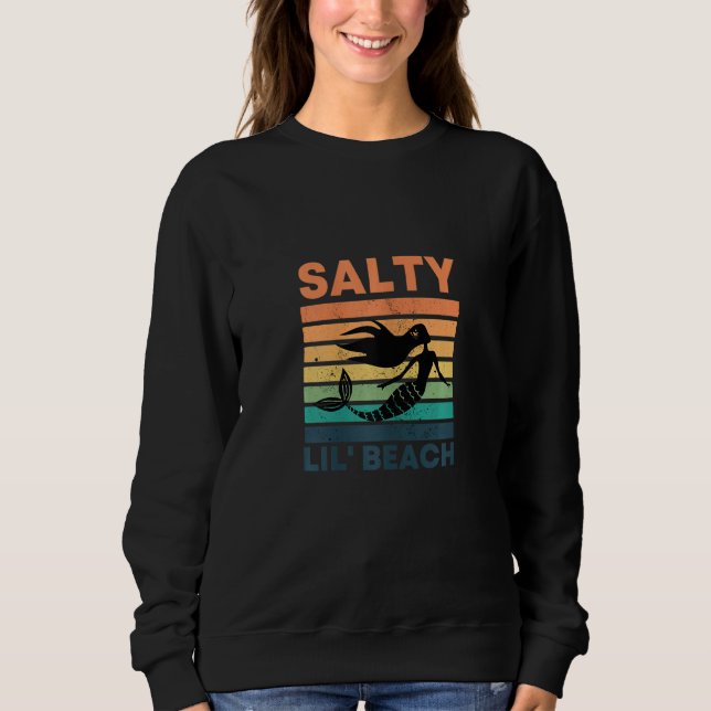 Womens Salty Lil' Beach   Retro Little Mermaid     T Shirt (Framsida)