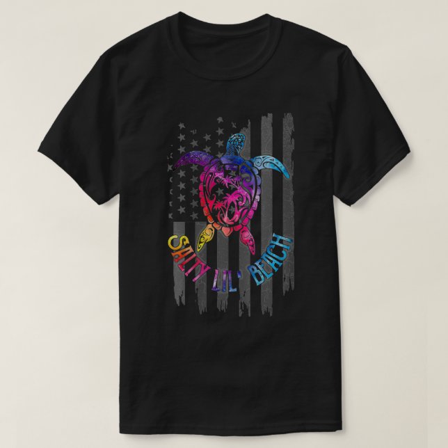 Womens Salty Lil'Beach Turtle American Flagga Funn T Shirt (Design framsida)