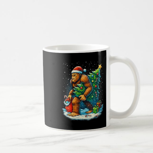 Womens Santa Bigfoot Christmas Tree Sasquatch Xmas Kaffemugg (Höger)