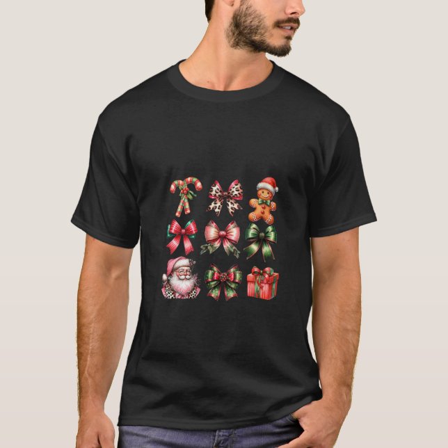 Womens Santa HO HO HO Snowman Gingerbread Candy Ca T Shirt (Framsida)