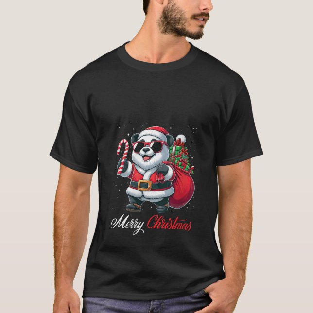 Womens Santa Panda Sunglasses Candy Cane Merry Chr T Shirt (Framsida)