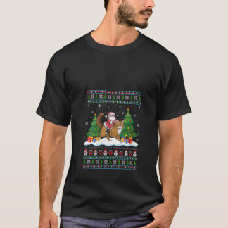 Womens Santa Riding Maine Coon Träd Ljus Ugly Ch T Shirt
