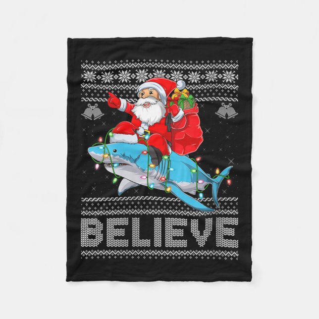 Womens Santa Riding Shark Ugly Christmas Sweater B Fleecefilt (Framsidan)