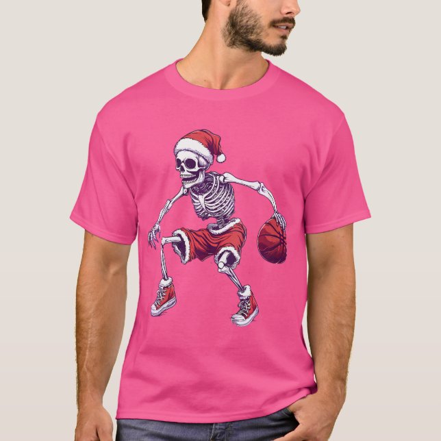 Womens Santa Skeleton spelar basketboll - Hallowed T Shirt (Framsida)