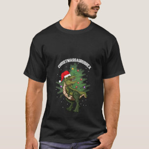 Womens Santa T Rex X Mas Träd Dinosaur Pun Kristus Shirt