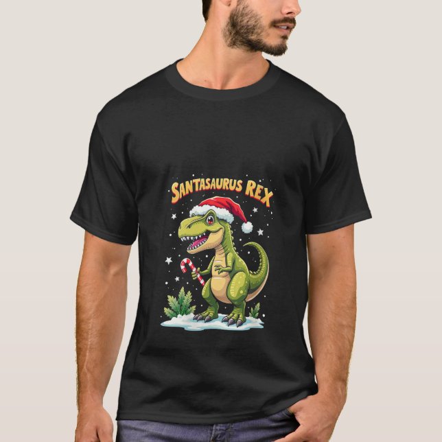 Womens Santasaurus Rex Funny Dinosaur xmas Santa H T Shirt (Framsida)