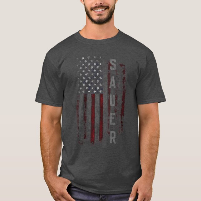 Womens SAUER Family American Flag VNeck funny T Shirt (Framsida)