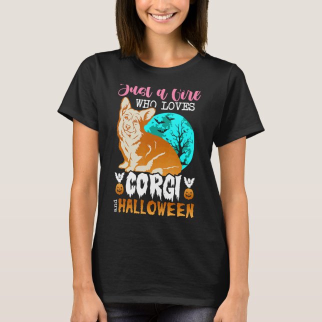 Womens Scary Halloween dog corgi holder T Shirt (Framsida)