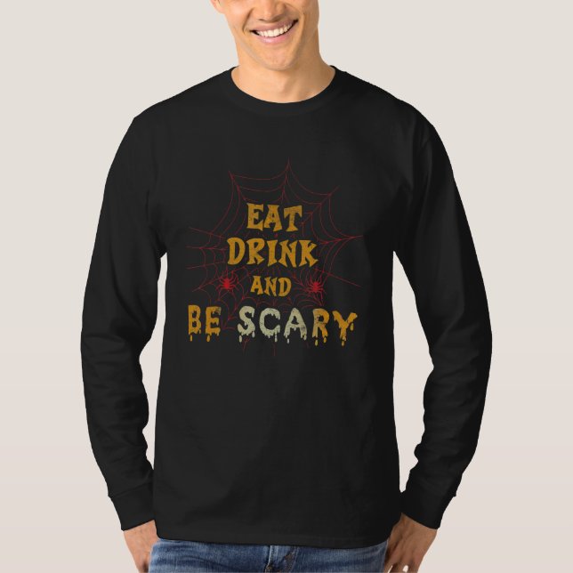 Womens Scary Halloween heart broom eat drink be sc T Shirt (Framsida)