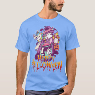 Womens Scary Halloween unicorns design broom T-Shi T Shirt
