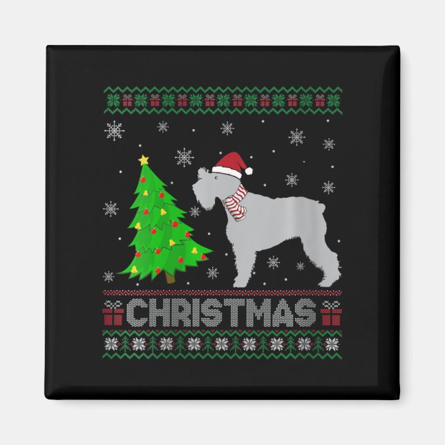 Womens Schnauzer Hund Julafton Träd Lighting Ugly  Magnet (Framsidan)
