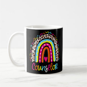 Womens School Counselor Boho Rainbow Leopard Back Kaffemugg