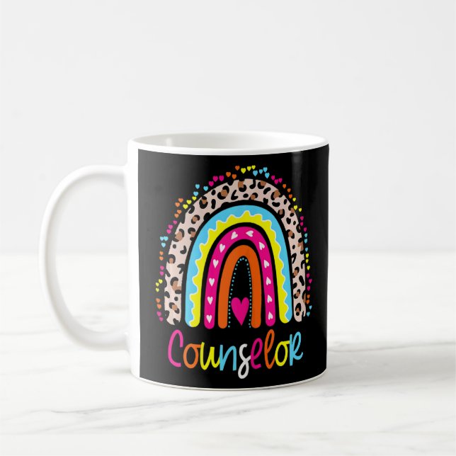 Womens School Counselor Boho Rainbow Leopard Back Kaffemugg (Vänster)
