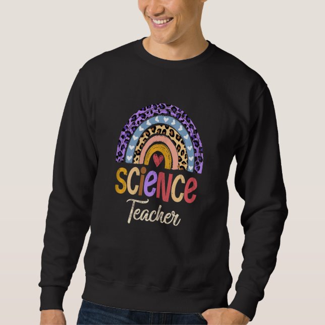 Womens Science Teacher Cute Boho Rainbow Leopard C Lång Ärmad Tröja (Framsida)
