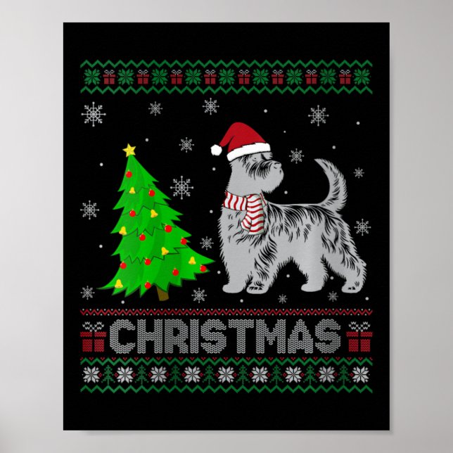 Womens Scottie Hund Julafton Träd Lighting Ugly Ch Poster (Framsidan)