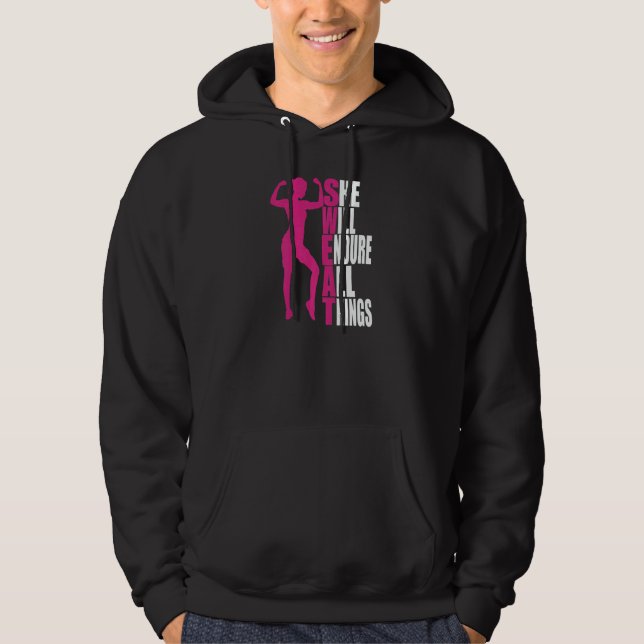 Womens She Will Endure All Things Fitness Gym Wome Hoodie (Framsida)