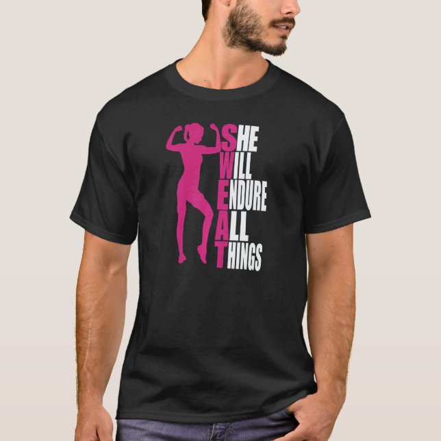 Womens She Will Endure All Things Fitness Gym Wome T Shirt (Framsida)