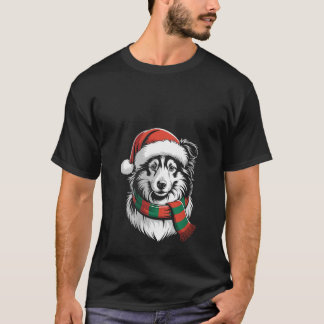 Womens Shetland Sheepdog Dog Xmas Santa Hat Scarf  T Shirt