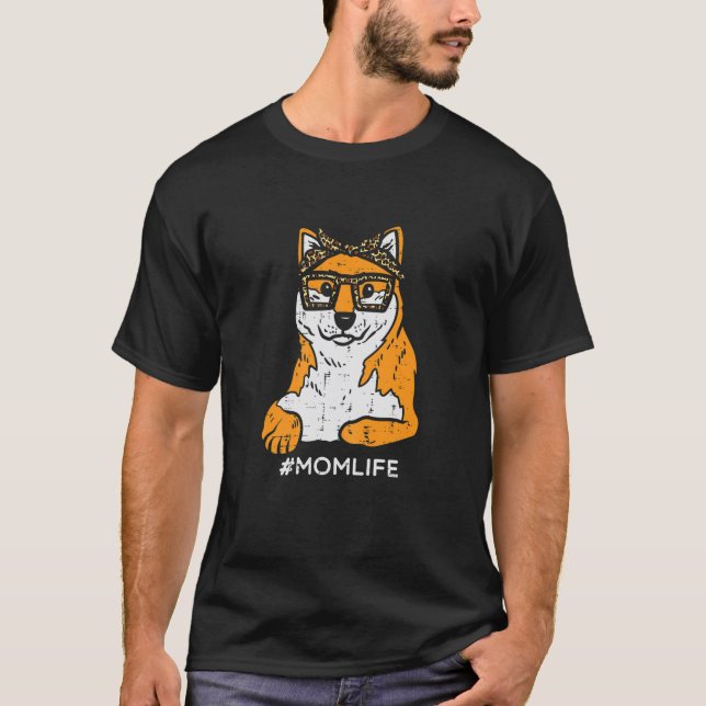 Womens Shiba Inu Leopard Bandana Mamma Life Mammor T Shirt (Framsida)