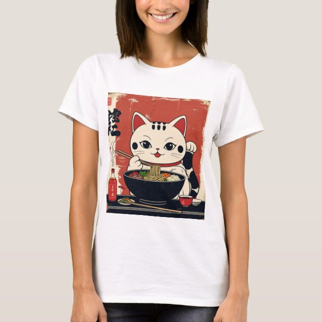 Womens Shirt maneki neko cat T Shirt (Framsida)