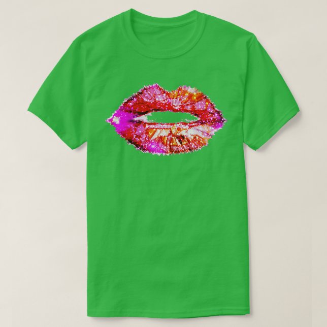 Womens Shock rosa Kiss Neon 80-talet Lipstick Part T Shirt (Design framsida)