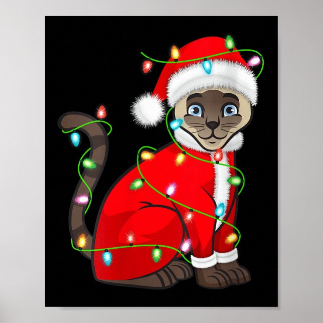 Womens Siamese Cat Christmas Lights Santa Costume  Poster (Framsidan)