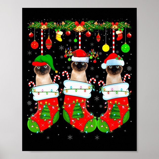 Womens Siamese Cats In Christmas Socks Funny Cat X Poster (Framsidan)