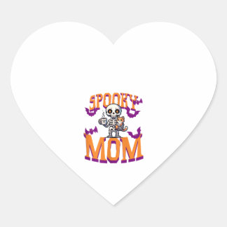 Womens Skeleton Cat och kaffepooky mamma för hall Hjärtformat Klistermärke