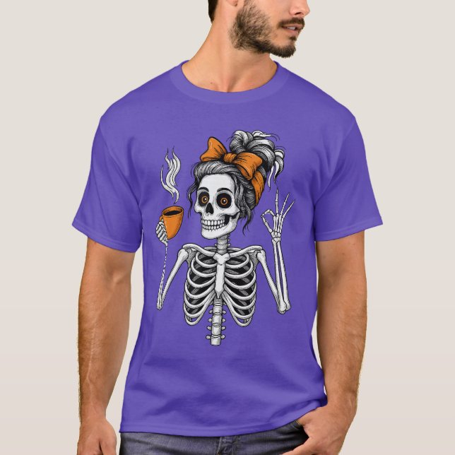Womens Skeleton Coffee Lover Halloween Pumpkin Spo T Shirt (Framsida)