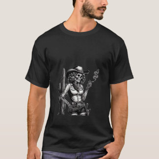 Womens Skeleton Smoking Cowgirl Smoker Cactus Väst T Shirt