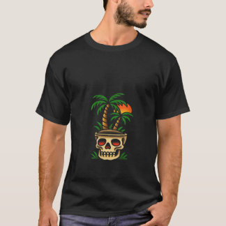 Womens Skull Handflatan Tropical Beach Sunset Vibe T Shirt