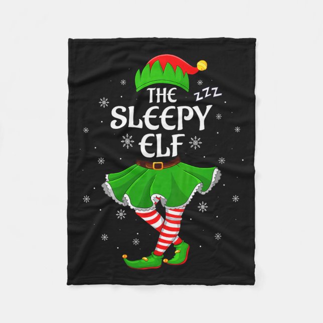 Womens Sleepy Elf Christmas Family Girls Women Elf Fleecefilt (Framsidan)