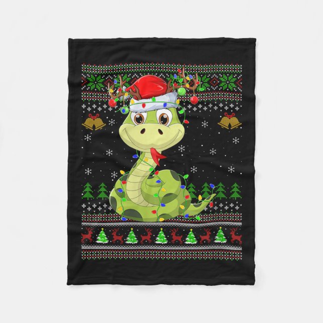Womens Snake Ugly Christmas Sweaters Reindeer Sant Fleecefilt (Framsidan)