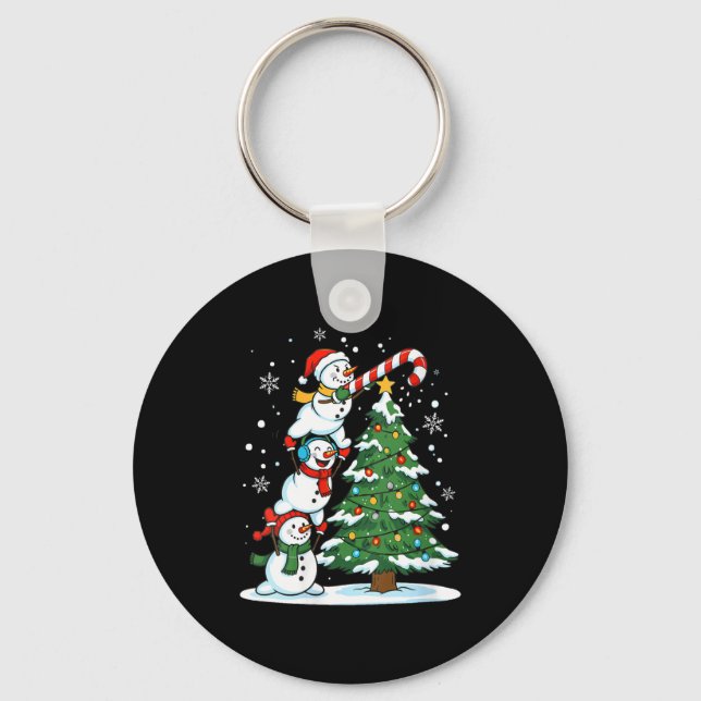 Womens Snowman Candy Cane Christmas Tree Winter Fu Nyckelring (Framsida)