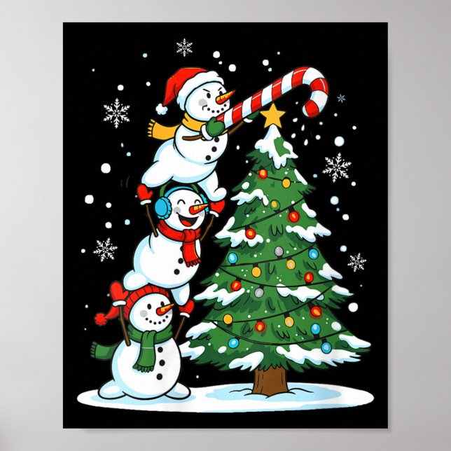 Womens Snowman Candy Cane Christmas Tree Winter Fu Poster (Framsidan)