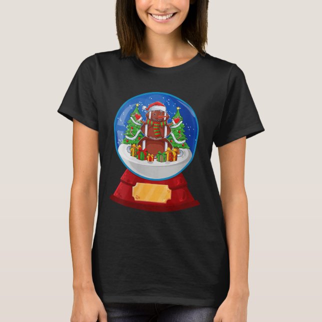 Womens Snowman Football Santa Hat Merry Christmas  T Shirt (Framsida)