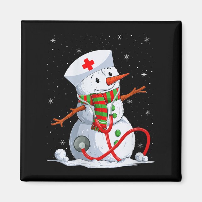 Womens Snowman Nurse Christmas Stethoscope Nursing Magnet (Framsidan)