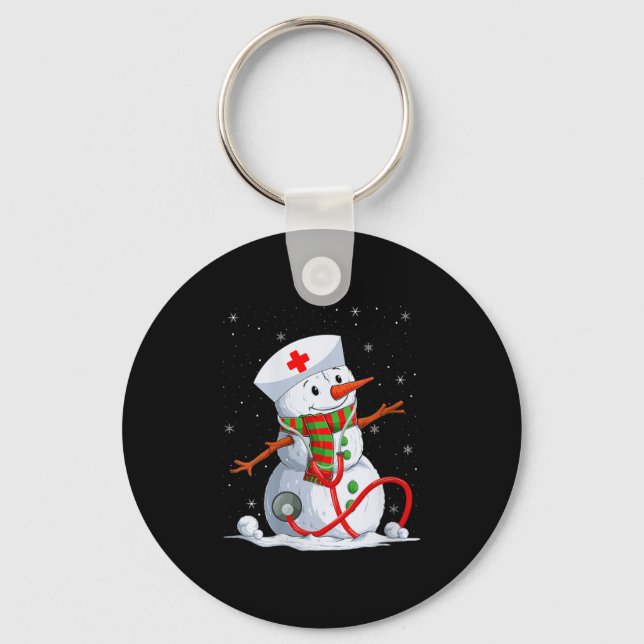 Womens Snowman Nurse Christmas Stethoscope Nursing Nyckelring (Framsida)