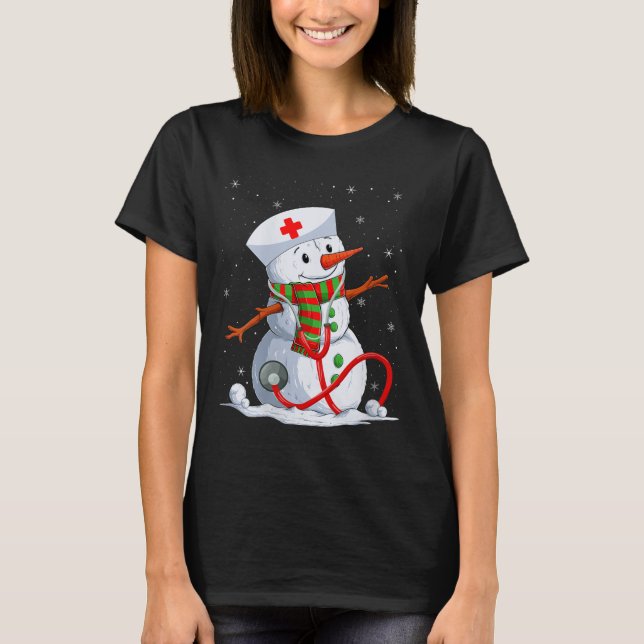 Womens Snowman Nurse Christmas Stethoscope Nursing T Shirt (Framsida)