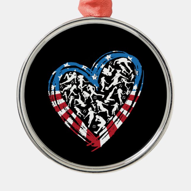 Women's Soccer Heart - USA Amerikansk Flagga Julgransprydnad Metall (Framsidan)
